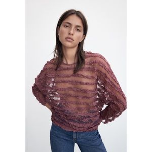 Zara Small Ruffled Tulle Blouse Dark Rose